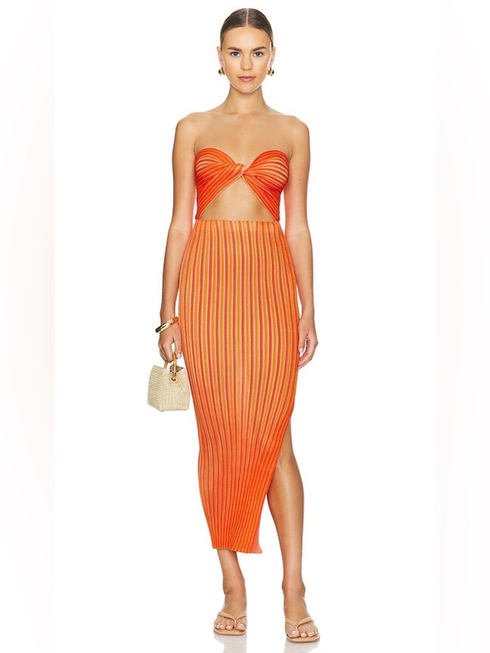 Baobab Jayne Dress Ribbed Stretchy Orange Small